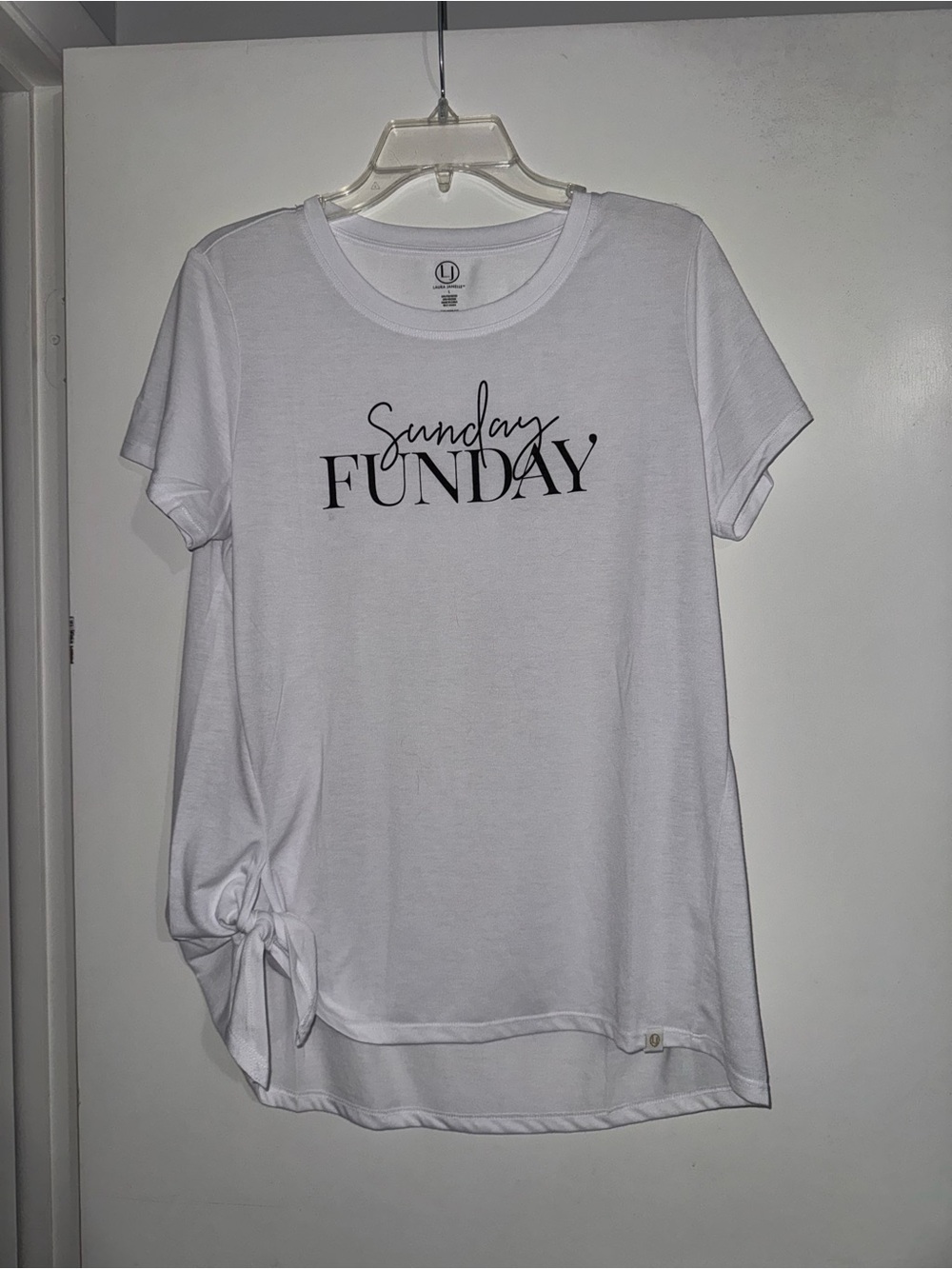 White "Sunday FUNDAY" Short Sleeve Tee with Side Tie - Casual Women's Top